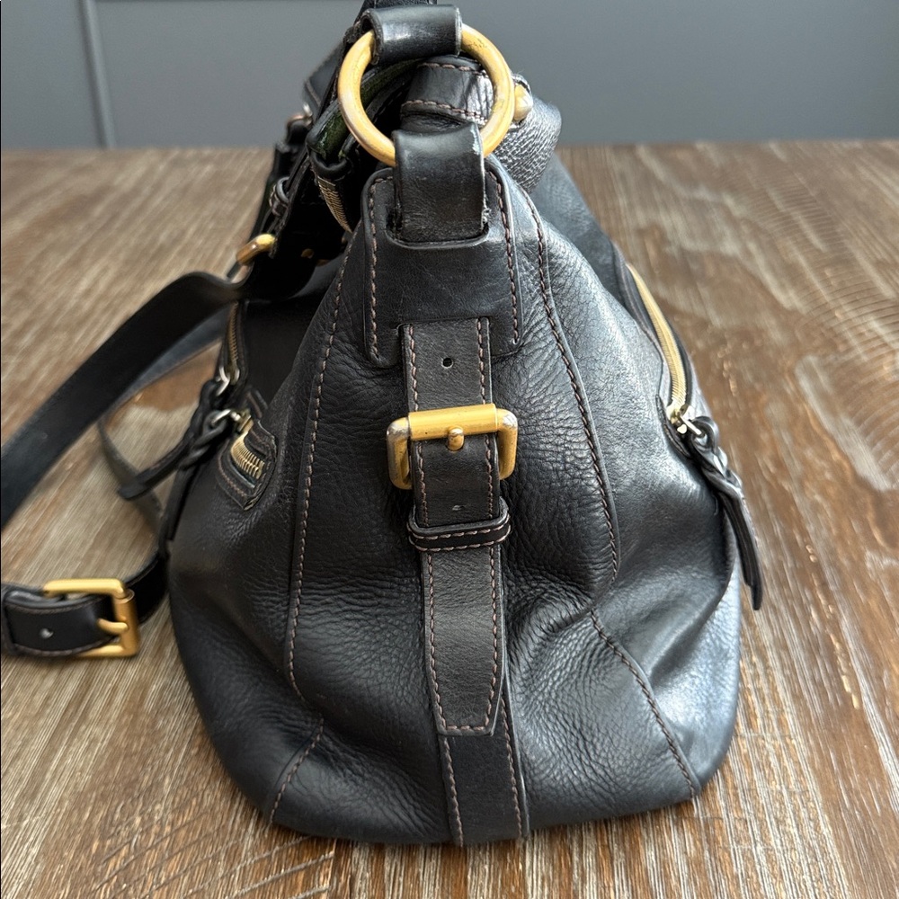 Dooney & Bourke Florentine Black Leather Foldover Tassle Large Crossbody Bag - Picture 6 of 16